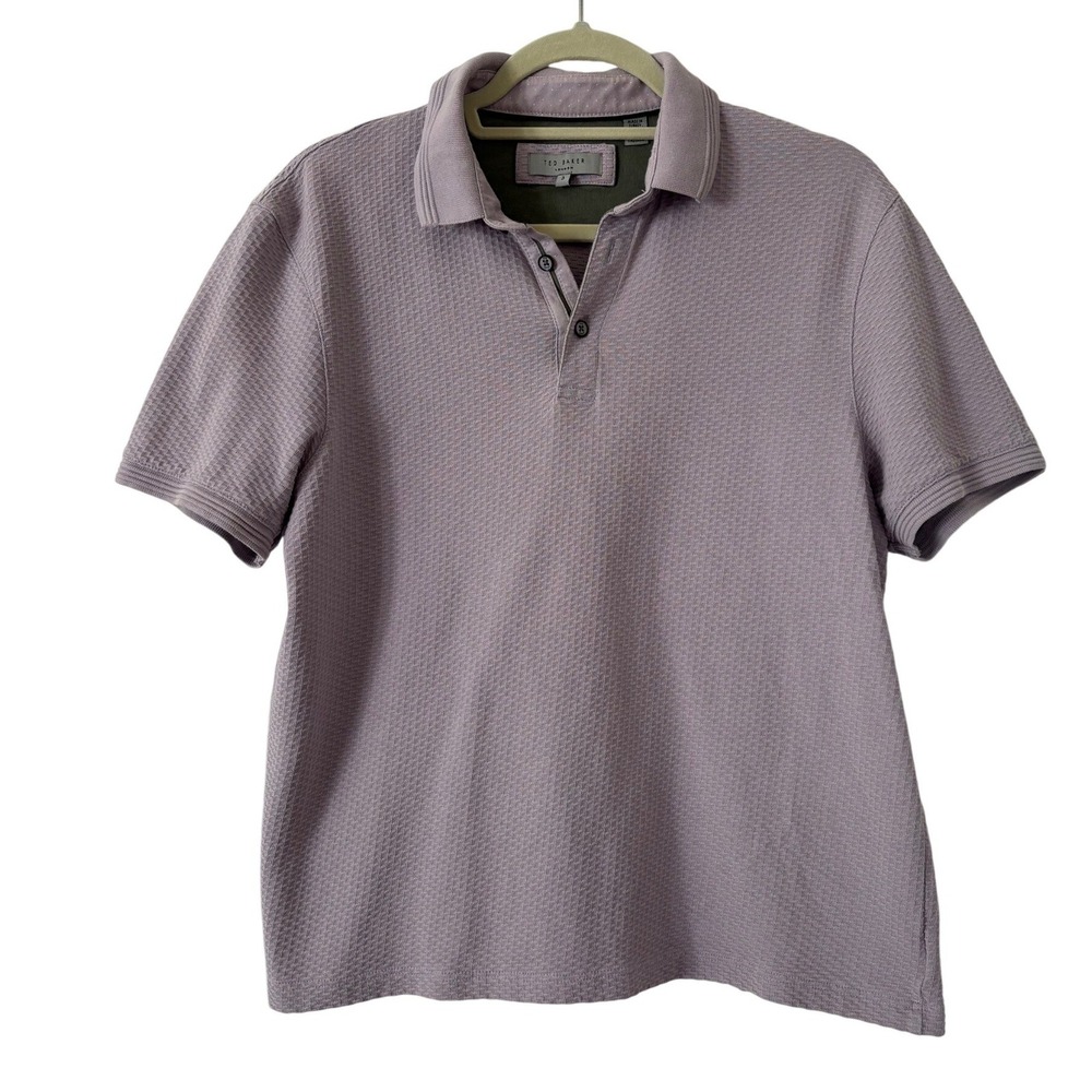 Ted Baker Cotton London Textured Waffle Knit Polo Shirt Purple Lavender Size 3 M